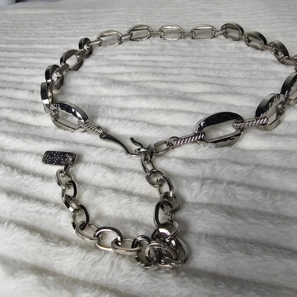 Silver Tone Oval Link Chain Belt OS Adjustable Modern Chic Chunky Heavy Solid